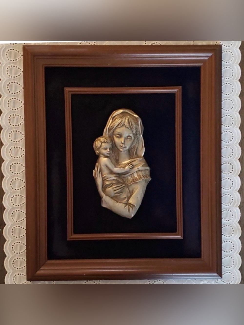 Vintage Peltro of Italy “Madonna & Child” Framed Plaque (15”x13”)